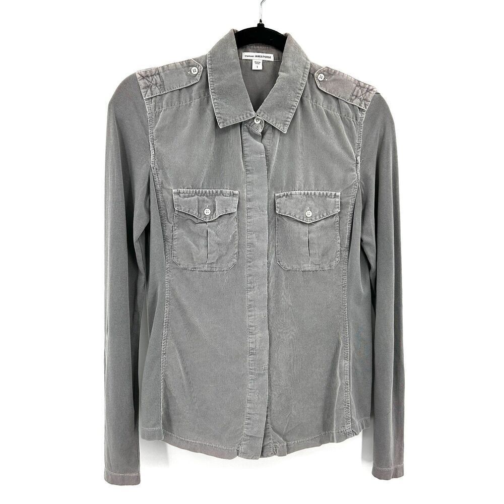 JAMES PERSE Women's Gray Corduroy Long Sleeve Button Up Blouse Shirt Size Small